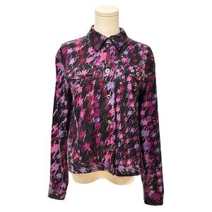 Elementz Shiny Sparkle Button Jean Jacket Shirt Stretch Long Sleeve Women Medium